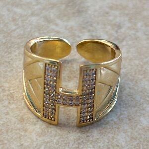 Gold letter H Initial Ring with Crystals